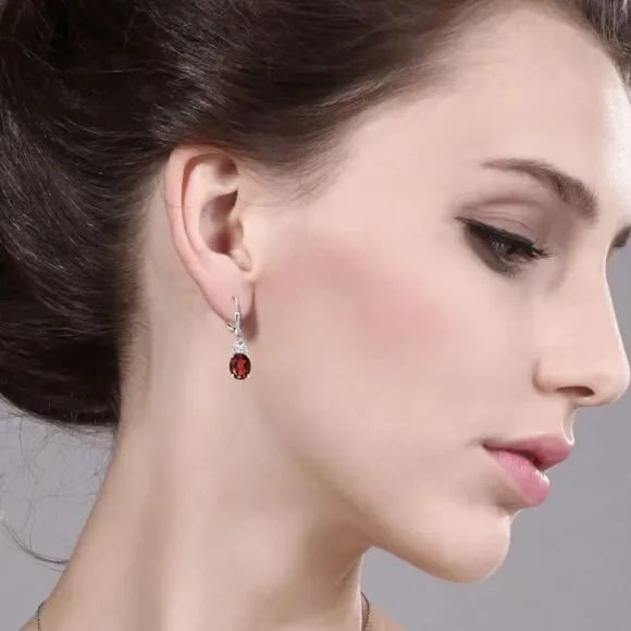 925 Sterling Silver 5.00 Cttw Garnet and Diamond Cubic Zirconia Drop Earrings